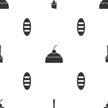Set Spatula, Cake and Bread loaf on seamless pattern. Vector Stock Illustration