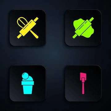Set Spatula, Kitchen whisk and rolling pin, Ice cream and Rolling on dough Illustration
