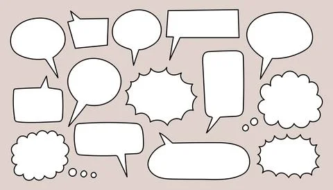Set of speak bubble text, chatting box, message box outline cartoon vector 스톡 일러스트