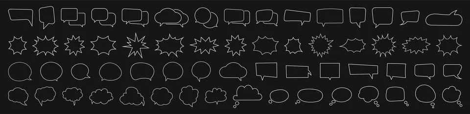 Set of speak bubble text, chatting box, message box outline cartoon vector Stock Illustration