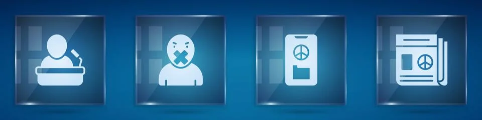 Set Speaker, Censor and freedom of speech, Peace and News. Square glass panels Stock Illustration
