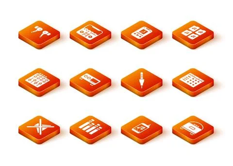 Set Speaker mute, Music equalizer, Sound mixer controller, Guitar amplifier.. Ilustração Stock