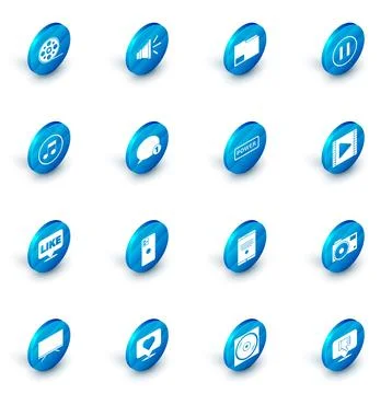 Set Speaker volume, Document folder, Pause button, Music note, tone, Like i.. Stock Illustration