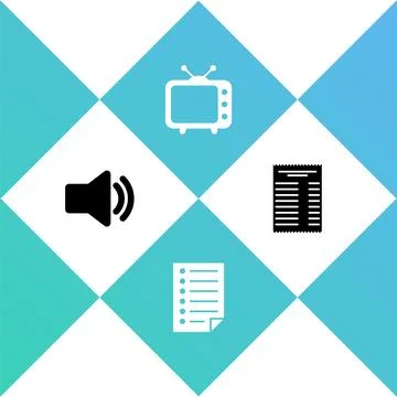 Set Speaker volume, Document, Television tv and Paper or financial check icon イラスト素材