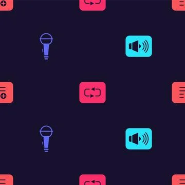 Set Speaker volume, Microphone, Repeat button and Add playlist on seamless .. Stock Illustration