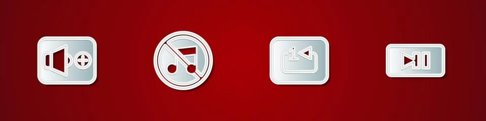 Set Speaker volume, mute, Repeat track music player and Pause button icon Stock Illustration