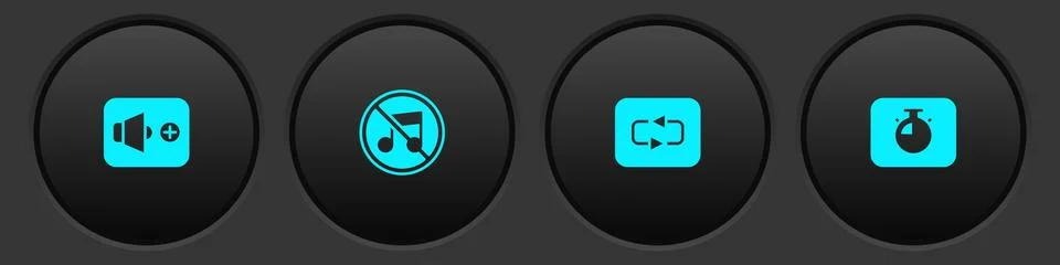 Set Speaker volume, mute, Repeat button and Stopwatch icon. Vector Stock Illustration