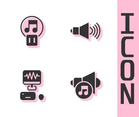 Set Speaker volume, Pause button, Music recording studio and icon. Vector Stock Illustration