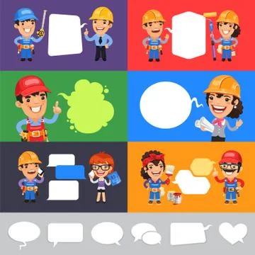 Set of a Speaking Cartoon Builders Stock Illustration