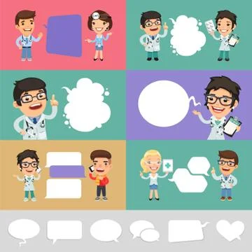 Set of a Speaking Cartoon Doctors Stock Illustration