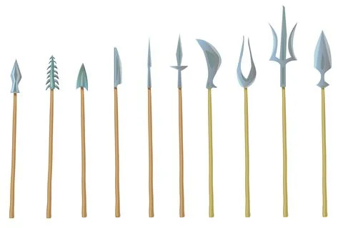 Set Of Spears Of Different Types And Sizes. Various Types Of Rustic Spears Stock Illustration