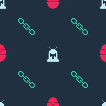Set Special forces soldier, Flasher siren and Chain link on seamless pattern Illustrazione stock