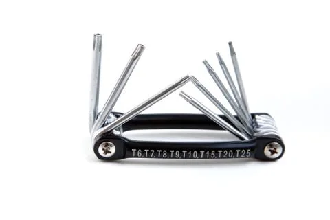 Set of specialised screwdriver tips and allen keys Foto stock