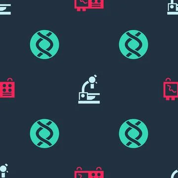 Set Spectrometer, Microscope and DNA symbol on seamless pattern. Vector Stock Illustration