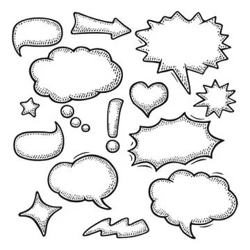 Set speech and thought bubbles. Vintage vector engraving Stock Illustration