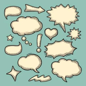 Set speech and thought bubbles. Vintage vector engraving Stock Illustration