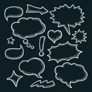 Set speech and thought bubbles. Vintage vector engraving Illustrazione stock