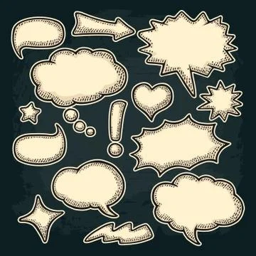Set speech and thought bubbles. Vintage vector engraving 스톡 일러스트