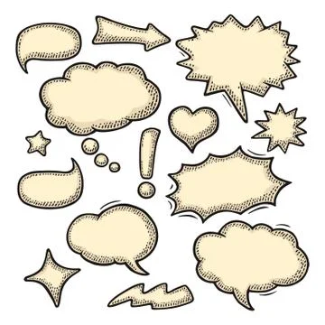 Set speech and thought bubbles. Vintage vector engraving Stock Illustration