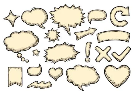 Set speech and thought bubbles. Vintage vector engraving Stock Illustration