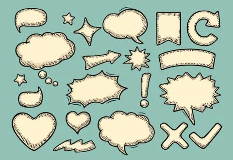 Set speech and thought bubbles. Vintage vector engraving Illustrazione stock