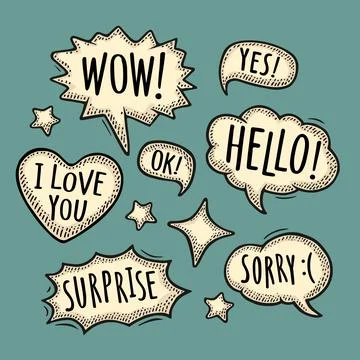 Set speech and thought bubbles. Vintage vector engraving Stock Illustration