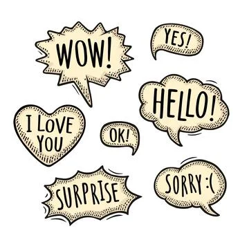 Set speech and thought bubbles. Vintage vector engraving Stock Illustration