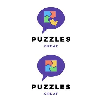 Set of Speech Balloon and Puzzle Icon Logo Design Template Stock Illustration