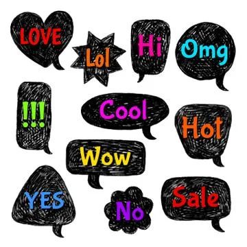 Set of speech black bubbles for text. Bright hand drawn vector illustration. イラスト素材