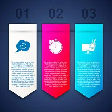 Set Speech bubble with angry smile, Stopwatch and Computer monitor service. B Illustrazione stock