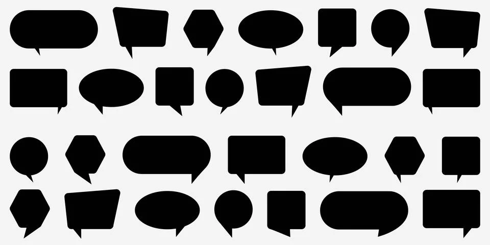 Set speech bubble. Black vector silhouette on white background. Illustrazione stock