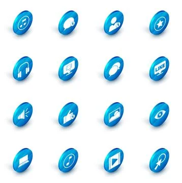 Set Speech bubble chat, Add to friend, Star, Headphones, Speaker volume, Di.. Stock Illustration