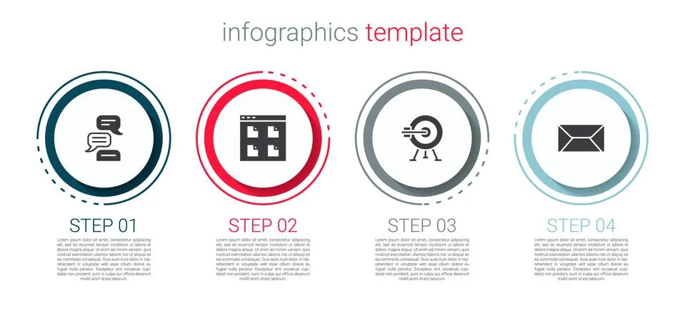 Set Speech bubble chat, Browser files, Target with arrow and Envelope. Business Stock Illustration