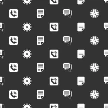 Set Speech bubble chat, Clock, Telephone handset and File document on seamless イラスト素材