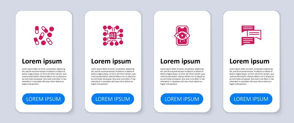 Set Speech bubble chat, Computer vision, Neural network and Medical pill Stock Illustration