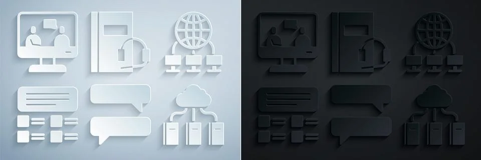 Set Speech bubble chat, Computer network, Online quiz, test, survey, Cloud .. Illustrazione stock