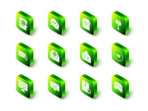 Set Speech bubble chat, Document and pen, Mail box, Paper plane, Laptop with Illustrazione stock