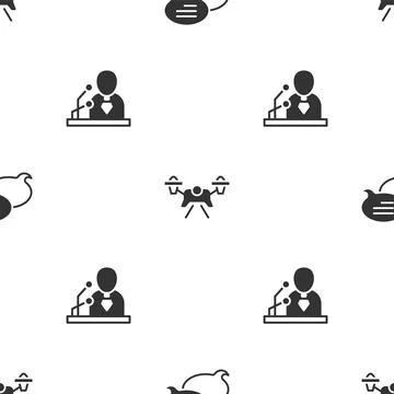 Set Speech bubble chat, Drone and Breaking news on seamless pattern. Vector Illustrazione stock