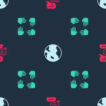 Set Speech bubble chat, Earth globe and Project team base on seamless pattern Stock Illustration