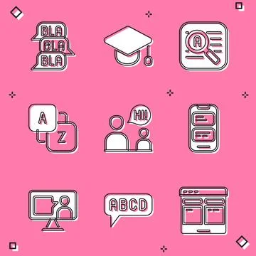 Set Speech bubble chat, Graduation cap, Translator, Vocabulary, Two sitting men イラスト素材