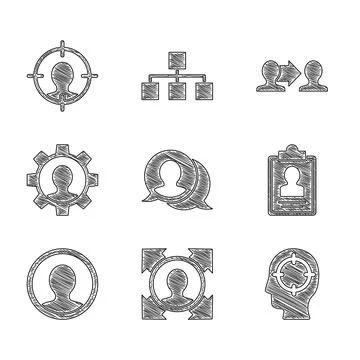 Set Speech bubble chat, Head hunting, Clipboard with resume, Create account Illustrazione stock