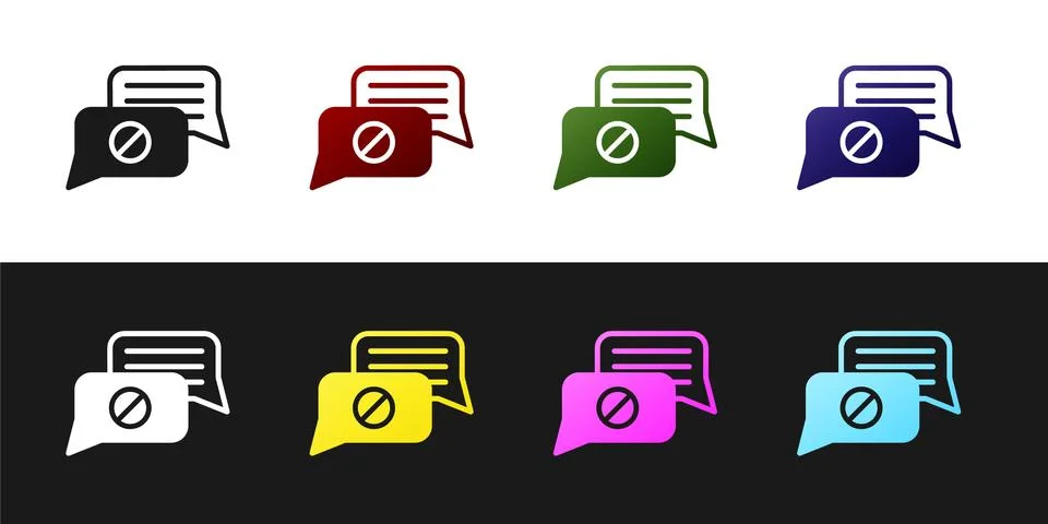 Set Speech bubble chat icon isolated on black and white background. Message icon イラスト素材