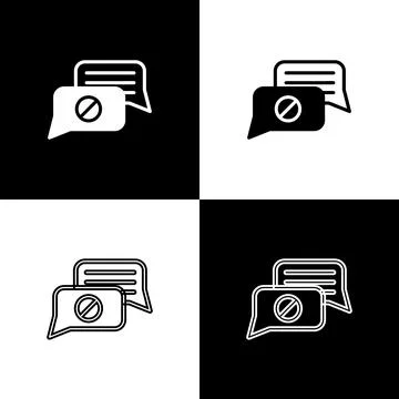 Set Speech bubble chat icon isolated on black and white background. Message i Stock Illustration