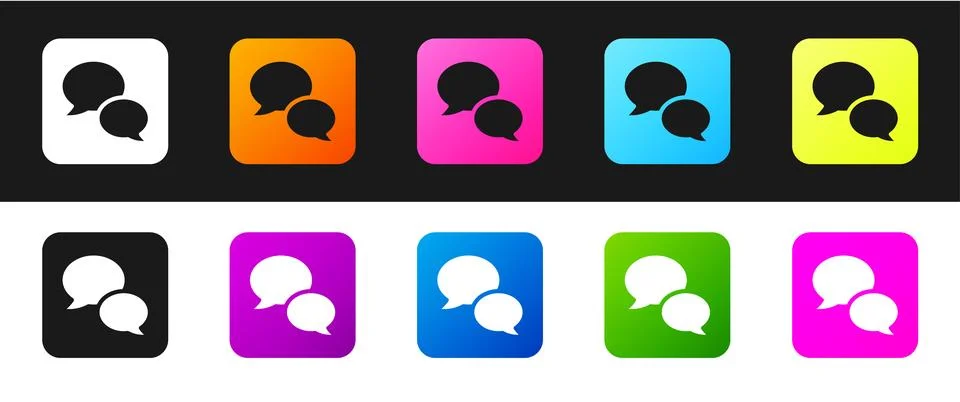 Set Speech bubble chat icon isolated on black and white background. Message i イラスト素材