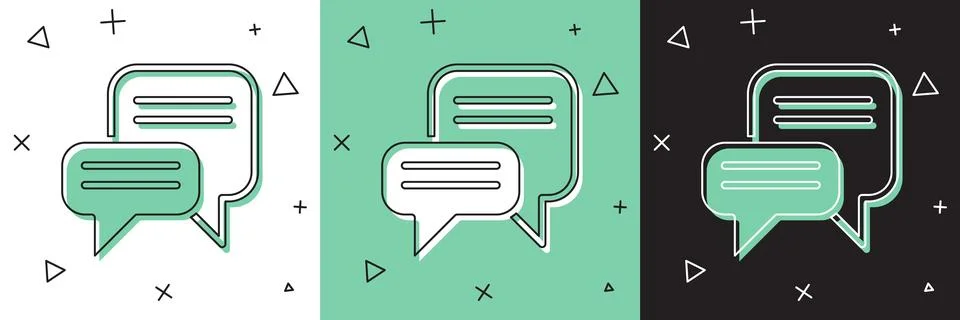 Set Speech bubble chat icon isolated on white and green, black background. .. Stock Illustration
