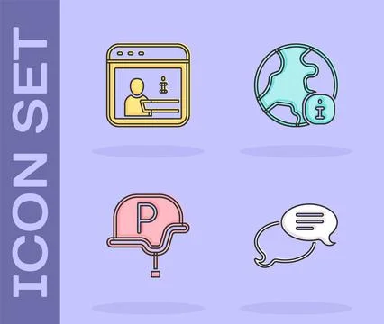Set Speech bubble chat, Information, War journalist and World news icon. Vect Stock Illustration