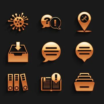 Set Speech bubble chat, Interesting facts, Drawer with documents, Office folders Stock Illustration