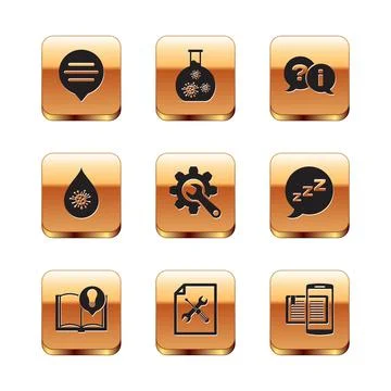 Set Speech bubble chat, Interesting facts, File document service, Wrench and Stock Illustration