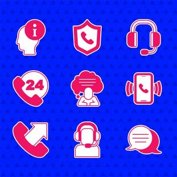Set Speech bubble chat, Man with headset, Telephone 24 hours support, Headp.. Stock Illustration
