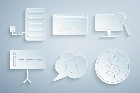 Set Speech bubble chat notification, Computer monitor diagnostics, Informat.. Stock Illustration